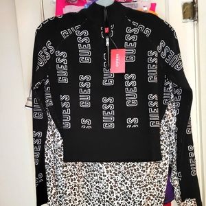 Guess LS KALLY Sweater 1/2 zip size med new with tag jet black / white